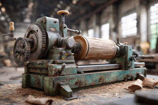 The old lathe machine at factory
