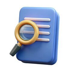 3d document search icon with magnifying glass isolated on transparent background