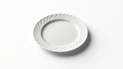 Empty white plate with decorative edge.