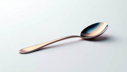 A metallic spoon on a plain background.
