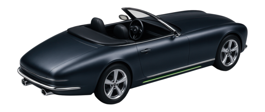 Convertible with elongated tail section and dual chrome exhaust tips