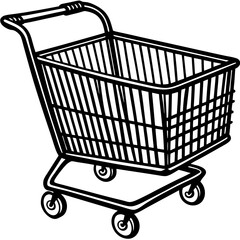 Black and White Shopping Cart Illustration.