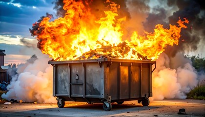 Obraz premium Trash receptacle engulfed in flames