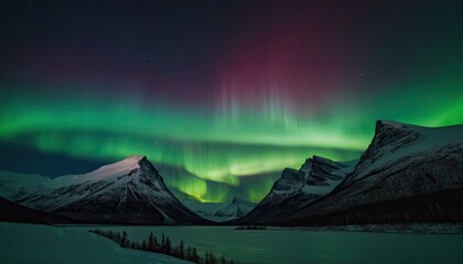 Snow mountain with aurora borealis
1