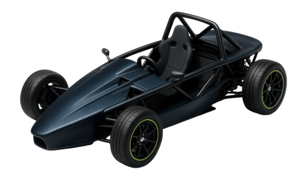 Compact track car with exposed roll bars and minimalistic cockpit