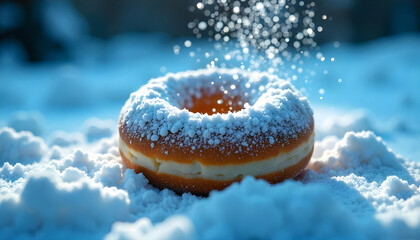 Low‑angle reveal: donut spinning slowly, light glinting off sugar crystals.