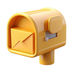 3d yellow mailbox with envelope isolated on transparent background