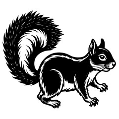 Obraz premium Black Silhouette of a Squirrel with Bushy Tail.