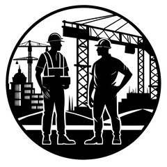 Construction Workers Discussing Building Project.