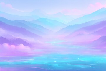 Obraz premium Pastel mountain landscape with a misty lake