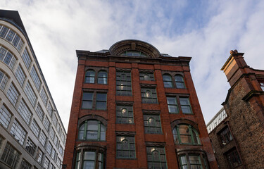 Fototapeta premium Manchester, uk, January 19th 2025, industrial and commercial architecture in the northern quarter of greater manchester city