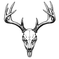 Bold Black and White Deer Skull Tattoo Vector