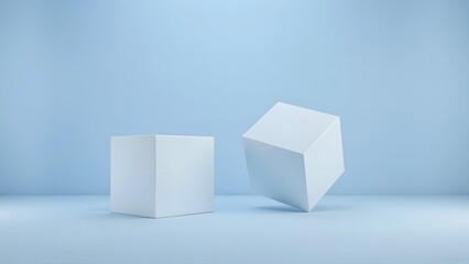 Two white cubes on blue surface