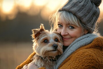 Senior woman enjoying quality time with her little dog, capturing the companionship and peaceful moments shared between pets and their owners, Generative AI