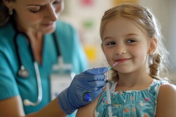 Close-up of a nurse inserting an IV cannula into a little girl's hand, providing intravenous therapy. The image highlights the importance of compassionate healthcare and the care, Generative AI