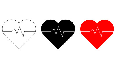 Simple heart icons with heartbeat pulse line.