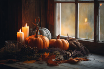 Spiritual image of pumpkins and candles.
