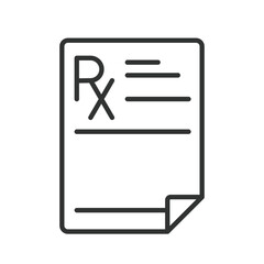Prescription document RX, icon in line design. Prescription document RX, medicine, paper, pharmacy, doctor, form, medical on white background vector. Prescription document RX, editable stroke icon