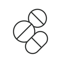 Medication, icon in line design. Medication, pill, capsule, prescription, drug, treatment, bottle on white background vector. Medication, editable stroke icon