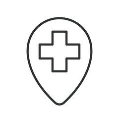 Med location, icon in line design. Med location, hospital, pin, map, healthcare, clinic, GPS on white background vector. Med location, editable stroke icon