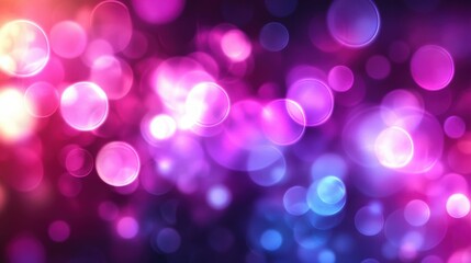 Fototapeta premium Celestial dreamscape of vibrant bokeh lights, an abstract background with glowing pink, purple, and blue circles.