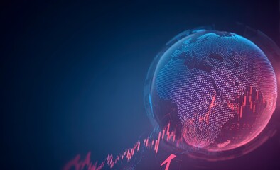 Global data visualization, earth with financial charts