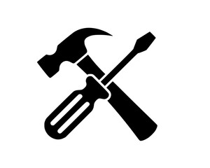Hammer and screwdriver crossed silhouette icon