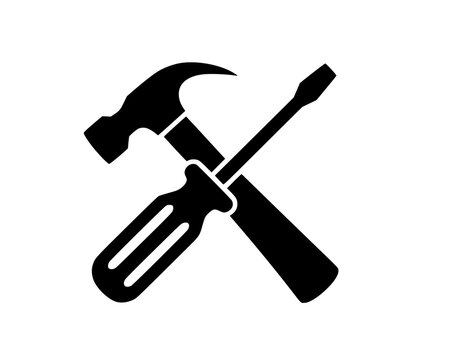 Hammer and screwdriver crossed silhouette icon