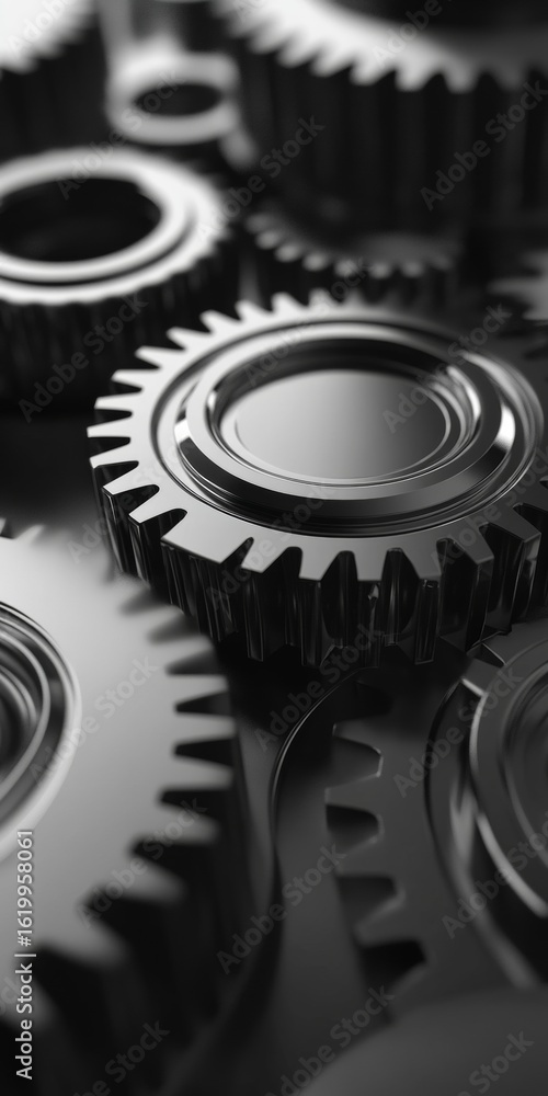 Poster high-tech gears and metallic precision machine components embracing the automation age of equipment
