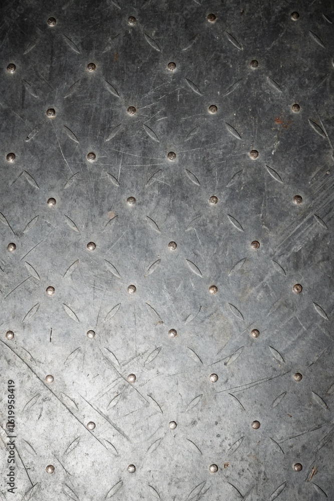 Poster diamond plate metal texture background with a pattern of raised diamonds creating a textured surface