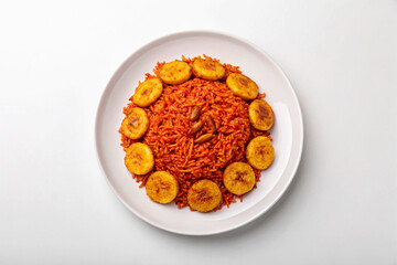 Nigerian Jollof Rice Plantain Dish Red Rice Fried Plantains