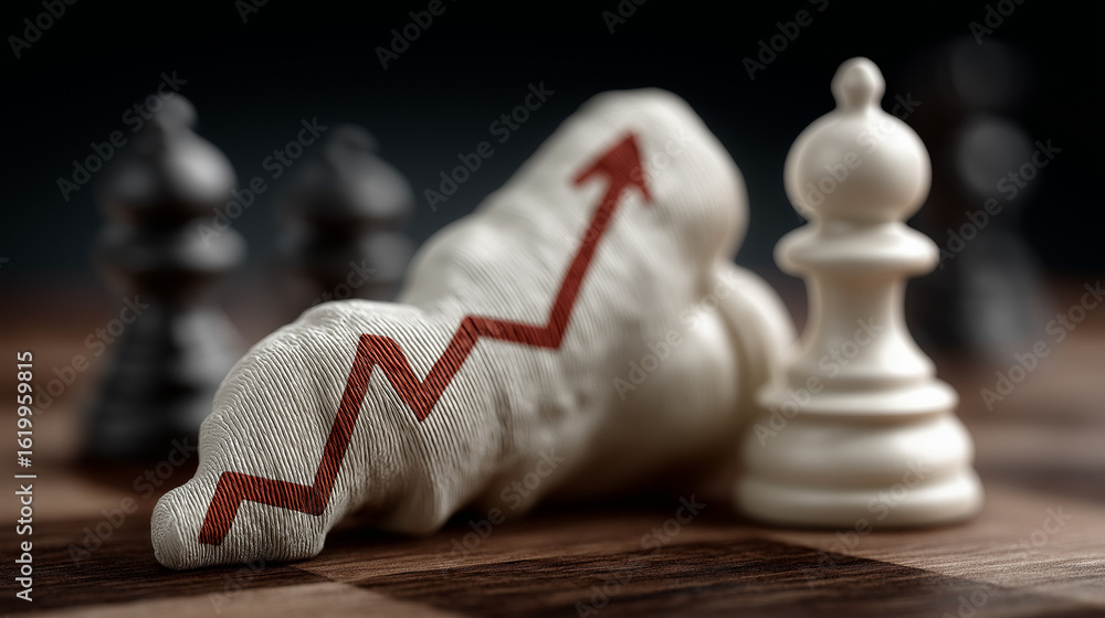 Poster strategic growth: an imaginative display of economic progress, with a clay figure showcasing a risin