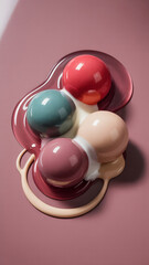 Glossy Spheres Melting on Dusty Rose Background with Creamy Texture candy smooth