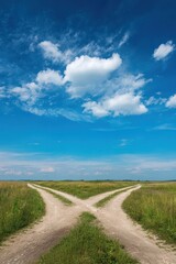 Two roads crossing each other in the distance, a grassland background