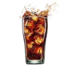 Refreshing glass of with ice cubes splashing, perfect for hot days. Enjoy fizzy drink that brings burst of flavor and satisfaction