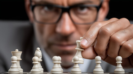 Strategic Chess Move: An intellectual player thoughtfully maneuvers a chess piece during a competitive match. This image encapsulates strategy, intelligence, and the art of calculated decision-making.