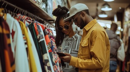 Fototapeta premium Couple browsing clothes at a boutique store