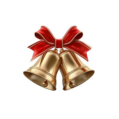 3D realistic Christmas bells with a red ribbon bow, isolated on a white background.
