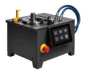 Automatic rebar bender with a digital touch screen interface for use in construction sites.