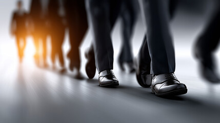 Business Professionals' Stride: The focused stride of a group of suited business professionals. Walking forward confidently, representing teamwork, determination and success in a visual metaphor.
