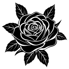 Stylized Black and White Rose Illustration.