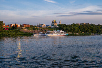 Pavlovo, Nizhny Novgorod region, Russia - 07.18.2025. View of Boats on the Oka River at Pavlovo