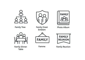 straight perfect stroke icon mono icons style isolated family tree diag family crest family photo album family dinner table family surname plaque family reunion banner