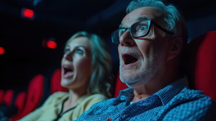 Couple reacting emotionally while watching a movie