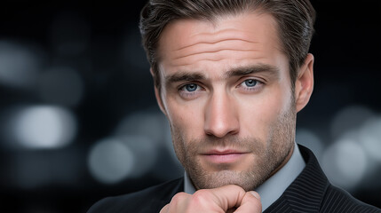 Reflective Stare: A sophisticated man, with a pensive gaze, embodies focus and contemplative poise.