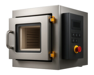 Large front-loading muffle furnace with a stainless steel exterior for industrial annealing in a ceramics factory