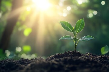 Sprout Growing in Soil With Sunlight