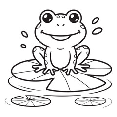 Outline drawing of a frog sitting on a lily pad in water coloring page 