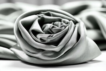 Obraz premium Folded, silver-gray silk fabric forming a rose-like shape