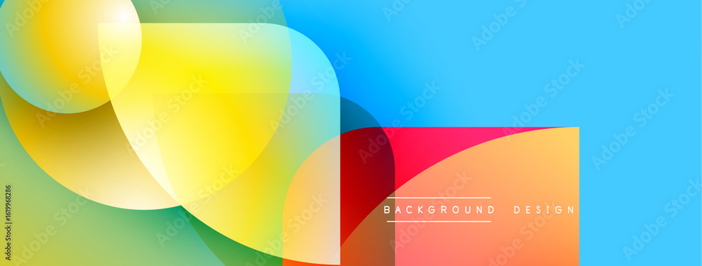 Poster abstract colorful shapes overlap. vibrant gradients create dynamic visual effect. modern design elem